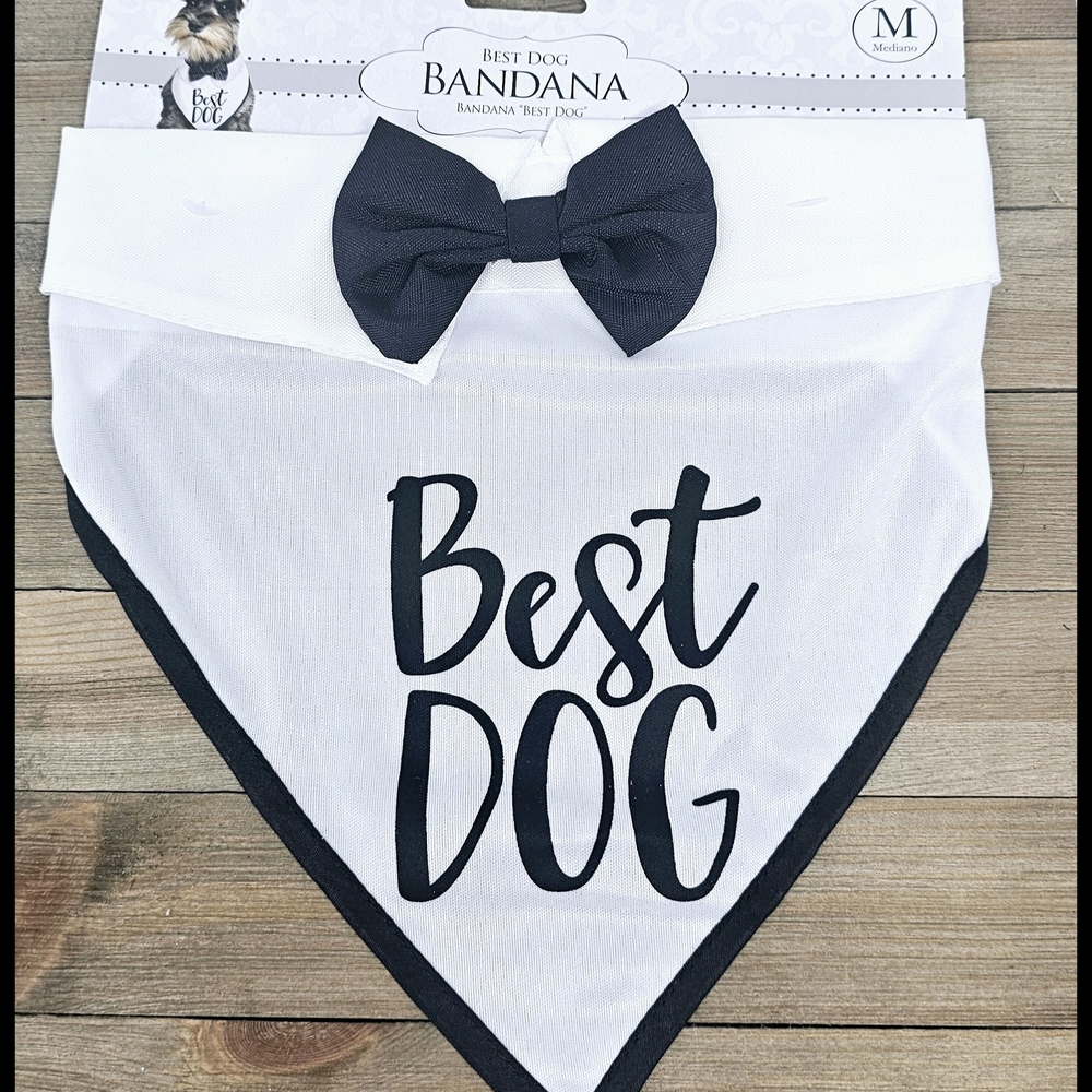 White and Black Dog Bandana with Bow Tie